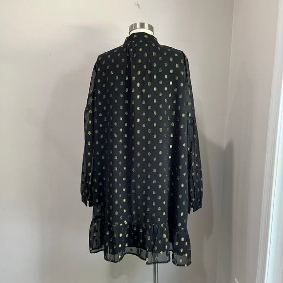 Crown & Ivy Black & Gold Clip Dot Long Sleeve Mini Dress Size L - Picture 3 of 8